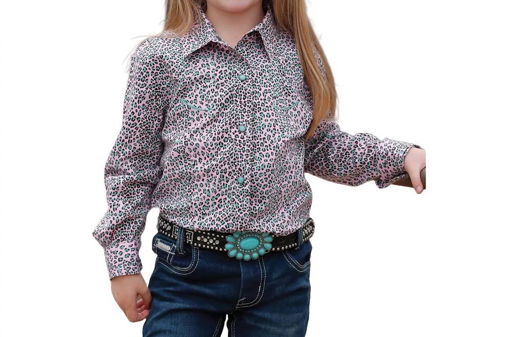 NEW CRUEL DENIM youth girl's leopard print button down shirt in pink